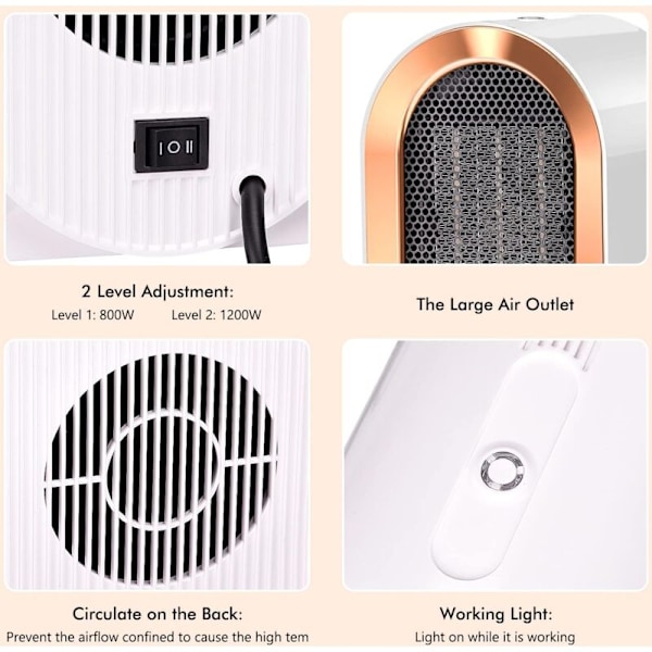 Mini Radiatorvifte med Energieffektiv Elektrisk Oppvarming Radiator 220V 1200W 2 Moduser For Stue, Soverom, Bad [Sikkerhet - s