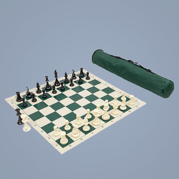 Schackset Schackpjäser och Rullbräda (Grön, 35x35cm)