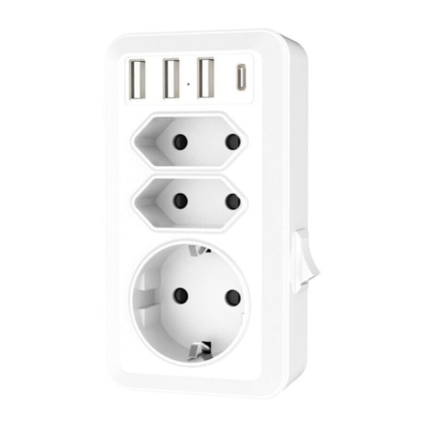 USB-uttag, 7 i 1 multipeluttag med 3 USB och 1 Type-C-port, 3-vägs multifunktionsuttagsadapter med USB-laddare (2 Euro och 1 Schuko-uttag) fo