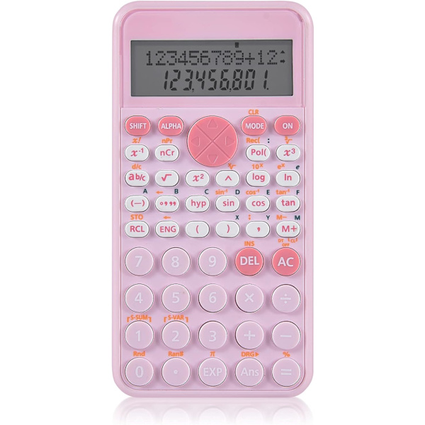 Videnskabelig lommeregner, pink, slank og bærbar, to-linjers display, multifunktionel beregning, velegnet til studerende eller kontorer