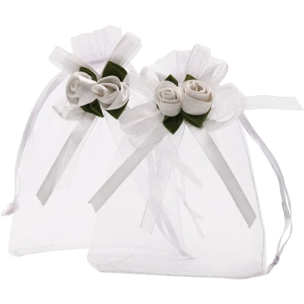 50 Stk 10x12cm Gennemsigtige Organza Tasker Hvid Rose Snørepose Candy