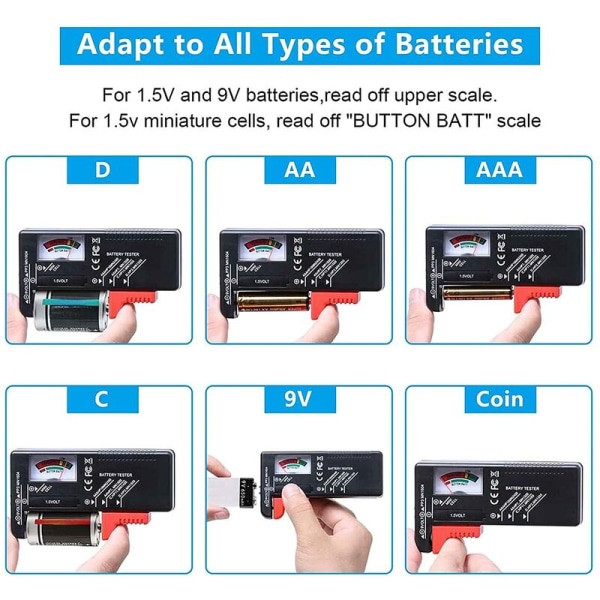 Universaali akkutesti, digitaalinen akkutesti, AA AAA C D 9V avainparistoille 1,5 V akkutesti