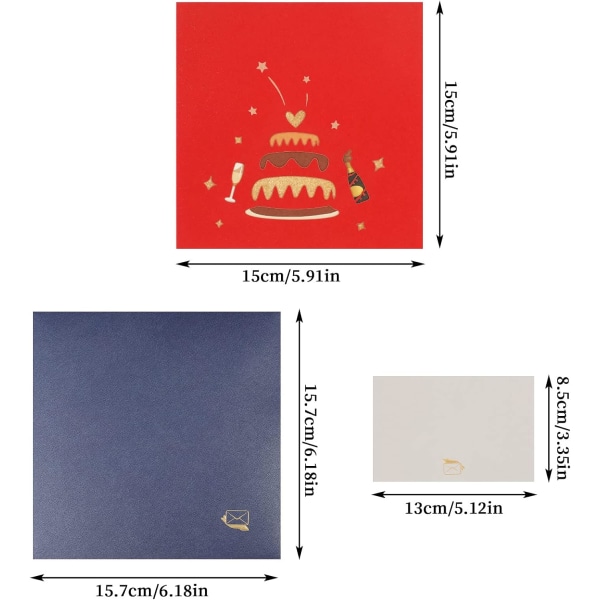 1 Pack 3D Pop Up Birthday Card, Handmade Pop Up Happy Birthday Cake Pattern Card, Birthday Card with Envelope for Her, Wife, Mom, Dad (Red)