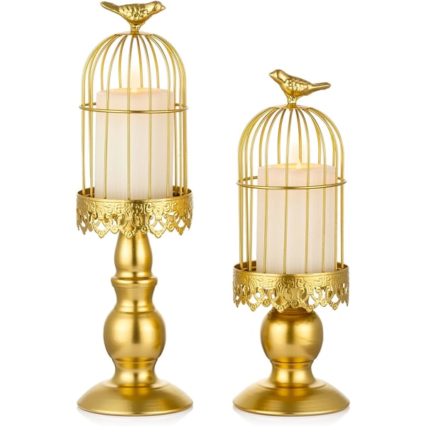 Kulta- S+L Vintage lintuhäkki kynttilänjalka, koristeellinen hääpöytä