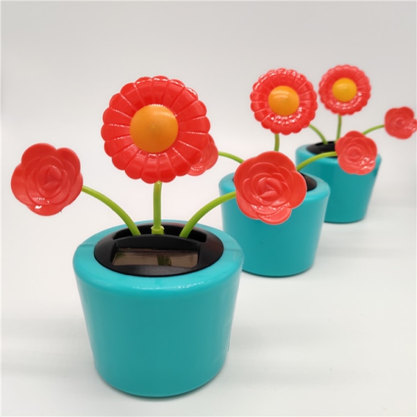 Three flowers solar apple flower car pendulum nods sun flower car ornament creative gift