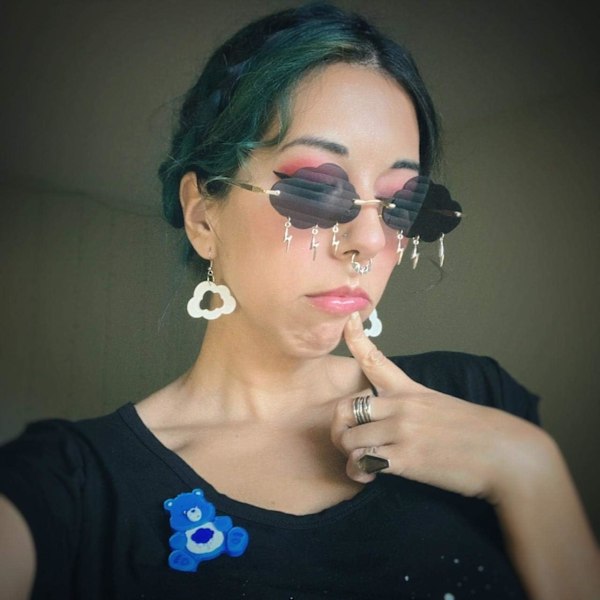 Moderne Cloud Lightning-formede solbriller til kvinder Retro Røde Rimless Punk solbriller til mænd