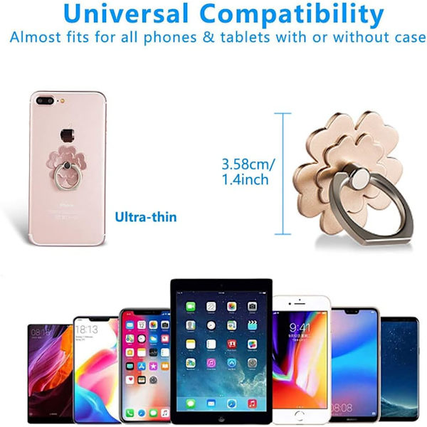 5 kappaleen puhelinrenkaan pidike, 360° pyörivä kaunis kukkapuhelinrenkaan pidike puhelimen pidike työpöydän pidike Samsungille iPhonelle PC-älypuhelimelle