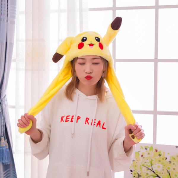 Pikachu-hattu, korvat liikkuvat, hyppäävät, hauska Pikachu-pehmoleluhattu, naiset, tytöt, cosplay, joulujuhlat, lomahattu