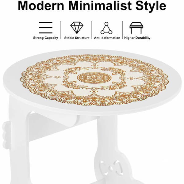 Hvit Liten Rund Side End Table Ved Siden Av Kaffebord Te Pult Oppbevaring Organizer Rack