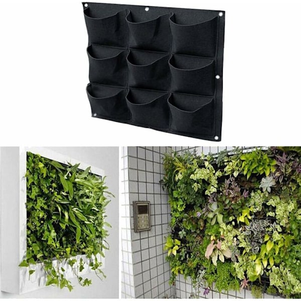 Planteringspåsar, vertikal grön planteringslåda med 9 fickor, växtpåse för att hänga blomlådor för balkong och terrassvägg grön balkongvägg