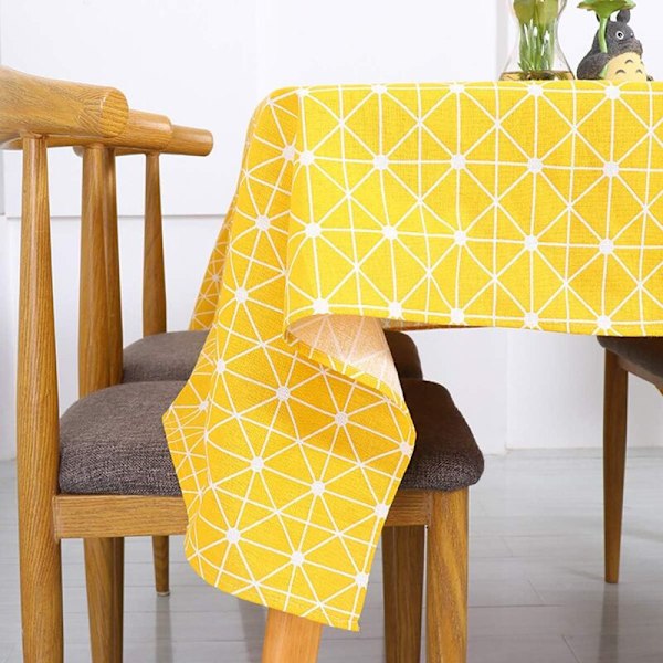 Rektangulär duk Bomull och linne Beläggning Damn Mönster Bord Tvättbar Bordsduk för köksbord 140 x 220 cm (gul