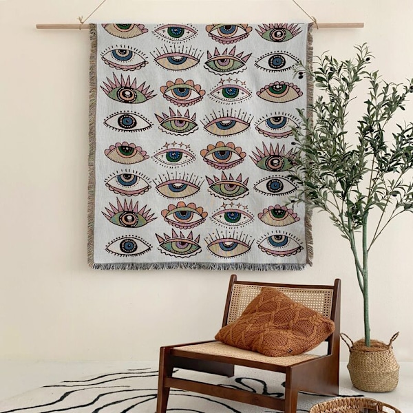 1 stk. 160x130cm plaid tæppe med strikkede øjne dekoreret med komfortable simple boheme frynser beskytter mod kulde til sofa sofa med hvile og