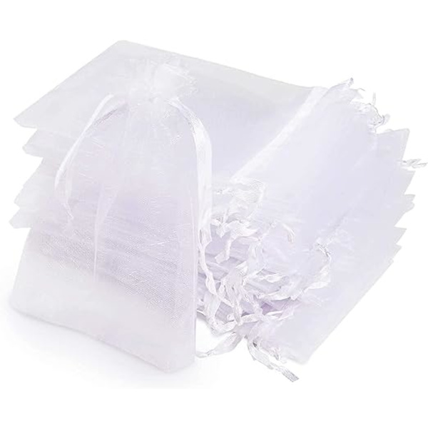 Organzaposer, 120 gennemsigtige organzaposer, 10x15cm hvide organza gaveposer med bånd til julegaver, organzaposer til smykkegaver slik bryllup