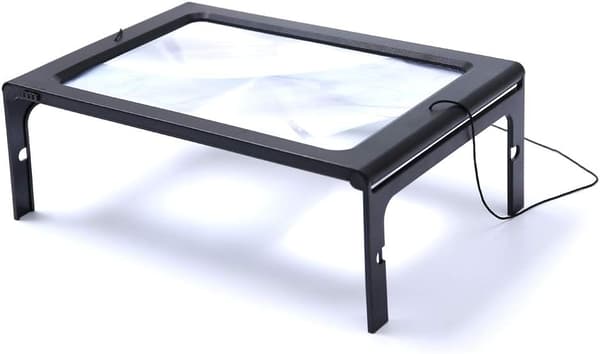 Glas Stor Fuldside Rektangulær 3X Forstørrelsesglas LED-belyst Foldbar Bærbar Skrivebord til Ældre