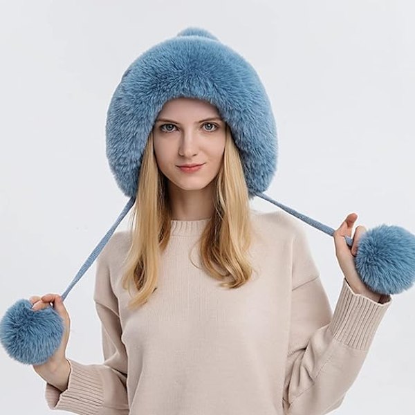Kvinnors vinterhattar varma huvtröjor vinterbalaclava pullover stickad hatt vinterbalaclava pullover stickad hatt(blå)
