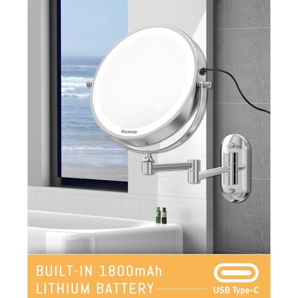 Lysande väggmålning X10, LED-sminkspegel för vägg med 3 färglägen, 1x/10x USB-laddning, pekskärm, 360°
