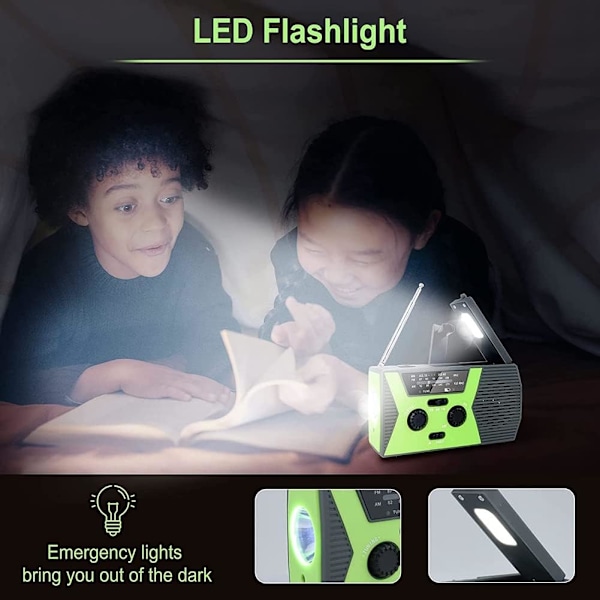 Vklopdsh Solcellsvevradio AM, Dynamo E-Radio med 2000 MAh Powerbank för Resor, Camping utomhus