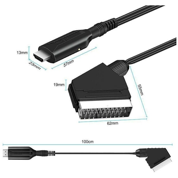 Scart–HDMI-kaapeli – Scart–HDMI-adapteri – All-in-one -ääni- ja videomuunnin Scart–HDMI 1080p/720p