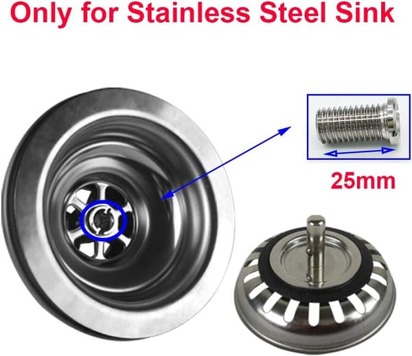 Vaskesluk uden overløb rustfrit stål kurv ø 110 mm 1½\", Rustfrit stål + ABS, Afløb + Kurv