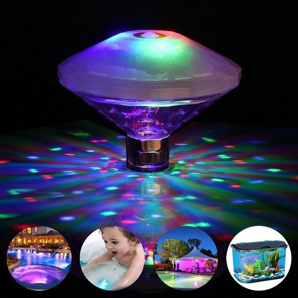 Diamant flytande pool LED-badljus för badrum disco pool simbassäng barn badleksaker, 7 lägen, olika färger batteridriven