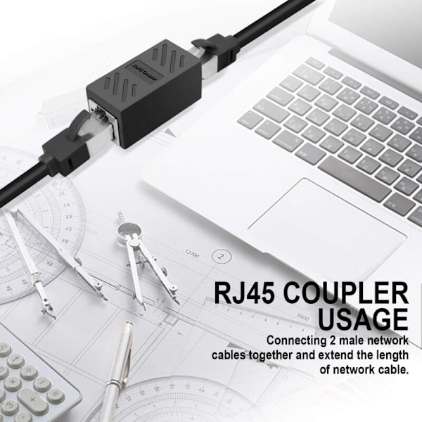 2-rums RJ45-stik, Ethernet-adapter, Ethernet-kabel Forlænger hun-adapter til hun, sort