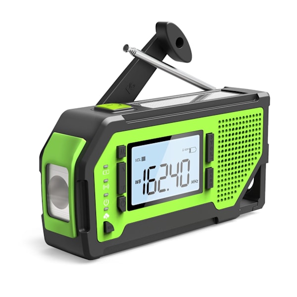 Nödradio för utomhusbruk med handvev, solladdning, AM/FM/WB Grön