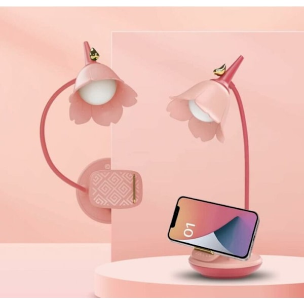 Rosa skrivebordslampe med klyper, liten oppladbar LED-skrivebordslampe, justerbar svanehals, søt skrivebordslampe med variabel intensitet for barn jenter hybel