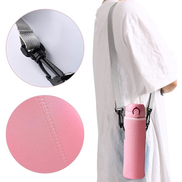 (Sort, Pink) 2-delt vandpose, 8 x 23 cm stor flaskeholder med justerbar skulderrem, egnet til sport, vandreture, cykling, rejser, skole.