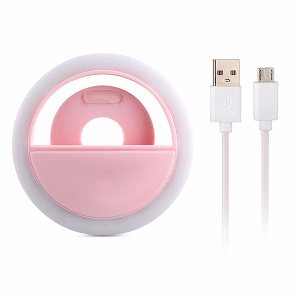 Pink Selfie Light LED til Samsung Galaxy Sony og andre smartphones Selfie Clip lys genopladelig dæmpbar clip ring lys app belysning