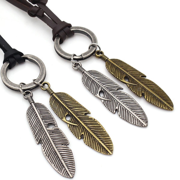 2 stk. læderhalskæde til mænd Vintage stil engelvinge vedhæng halskæde Tribal Spike Feather halskæde justerbar kæde