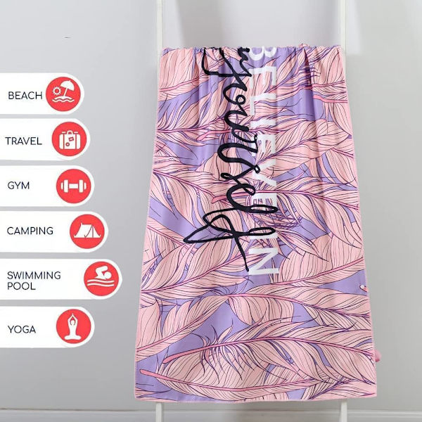 Luftig rosa blad badhandduk mikrofiber strandhandduk, 160x80cm lätt, sandbeständig, snabbtorkande strandfilt - Stor picknickfilt