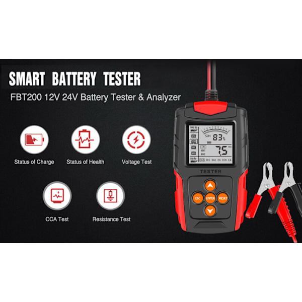 12V/24V auton akkutestaaja, LCD digitaalinen akkuanalysaattori, auton latauksen diagnostiikkatyökalu autolle, moottoripyörälle ja kuorma-autolle