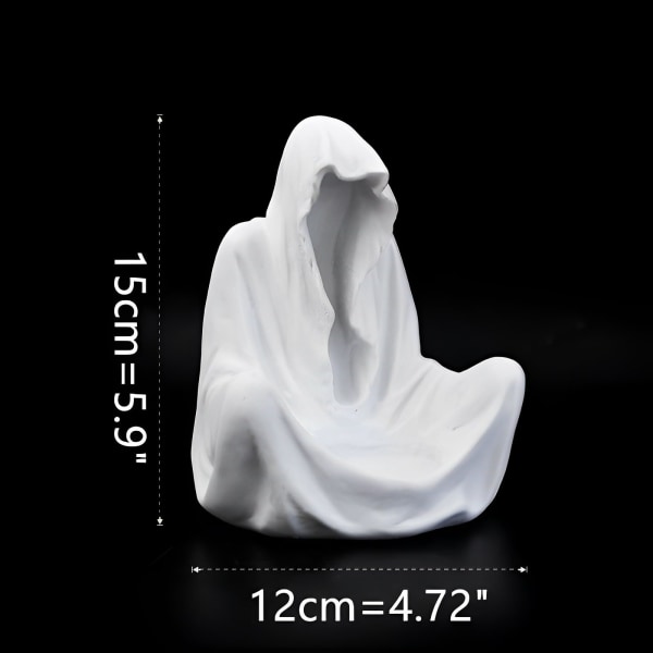Hvid Grim Reaper siddende statue, creeper dragt siddende statue, gotisk halloween dekoration te stativ