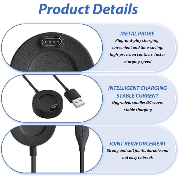 Oplader Kompatibel med Fenix, 1 Meter USB-A Cirkulær Ladestation til Fenix 7/7S/7X/6/6S/6X, 5/5S/5X, Vivoactive 3/4/4S, Instinct 2/2S/2X, Venu 2
