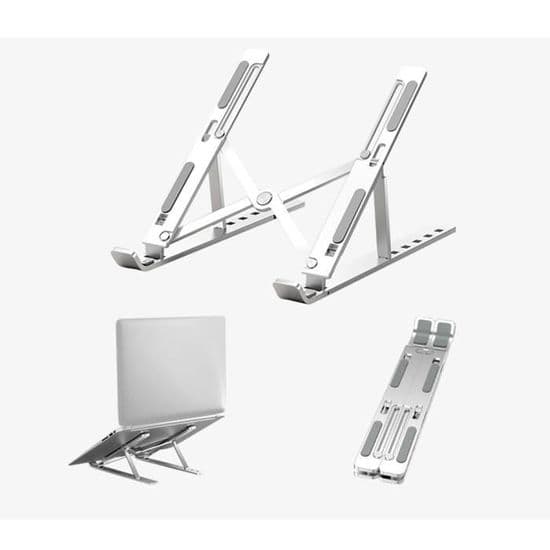 Sølv Aluminium 2-delt Ventilert Bærbar Stativ, Ergonomisk Sammenleggbar Skrivebordsstativ for Macbook-Ipad-Notebook-Tablet