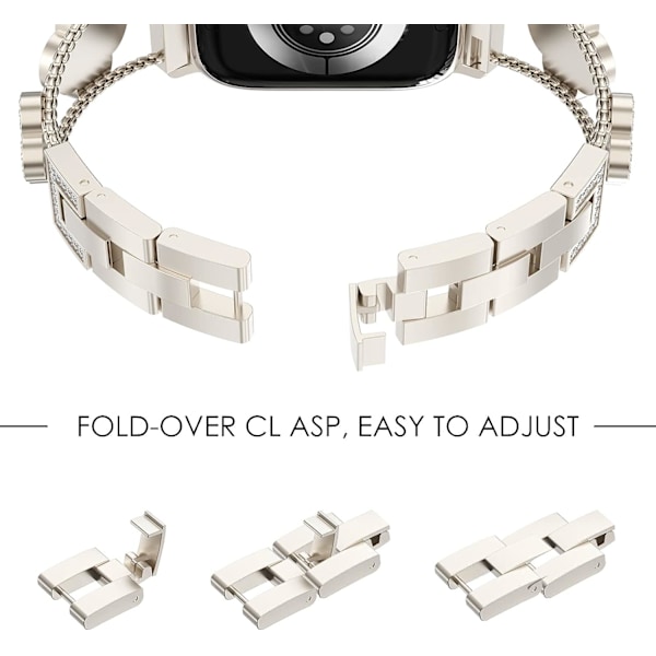 Metallrem kompatibel med Apple Watch 38mm 40mm 41mm iWatch SE Serie 8/7/6/5/4/3/2/1, Bling Bling Diamant Smalt Stål