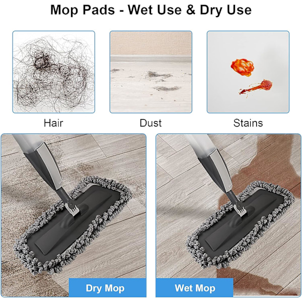Mop-puter, sett med 3 mikrofibermopptrekk for alle gulvtyper, erstatningsmopptrekk 42 x 14 cm, egnet for alle spraymopper og utviklermopper, vask