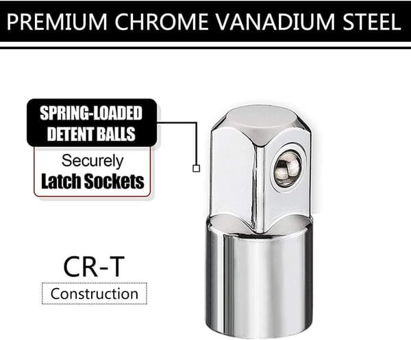 6-delt adapter- og reduktionssæt til stikdåser, 1/4\", 1/4\", 3/8\", 1/2\" Ratchet/Socket Kit/Extension Conversion Kit, Premium Chrome Vanadium Steel, Mirror Fi