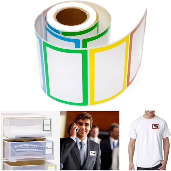 Set med 250 färgglada självhäftande etiketter (4,5*2,5 cm) för kläder, kontor och skolor.