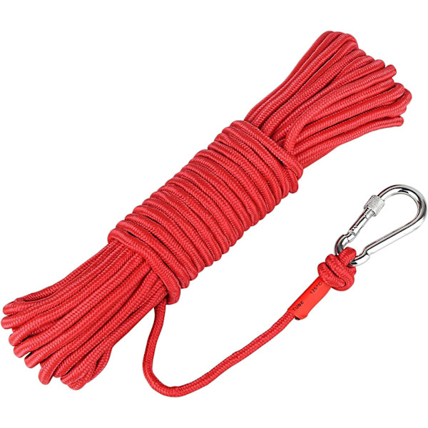 Højstyrke sikkerhedsreb nylon flettet reb klatrereb redningsreb med karabinhage udendørs reb magnetisk fiskeri reb højstyrke rød 8mm