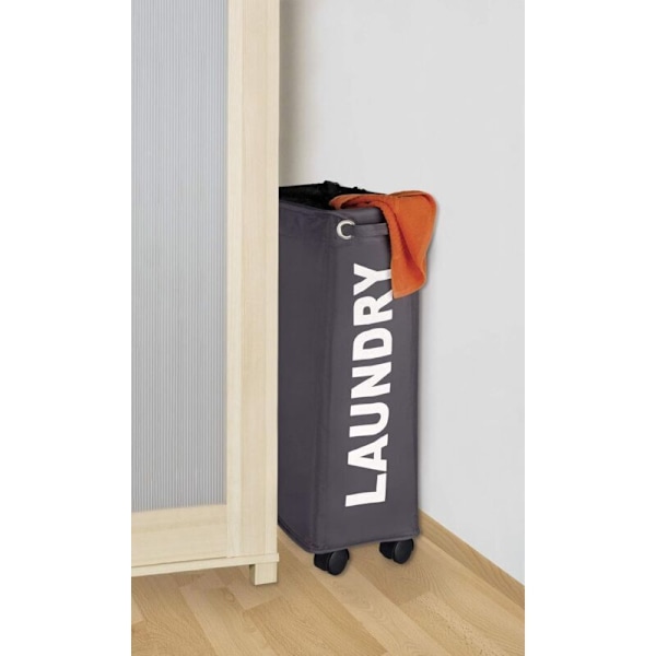 Smal tvättkorg, rullande tvättkorg, Corno grå, Polyester, 43 l, 18,5 x 60 x 40 cm