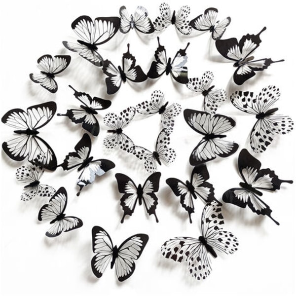 24 st Butterfly Väggdekoration Sticker Glitter Avtagbar 3D Mur