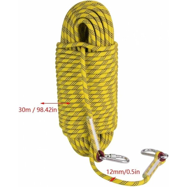 30m Klätterrep 12mm Ripstop Räddningsrep med 2 Karabiner för Utomhus Vandring Bergsklättring Nödbrand