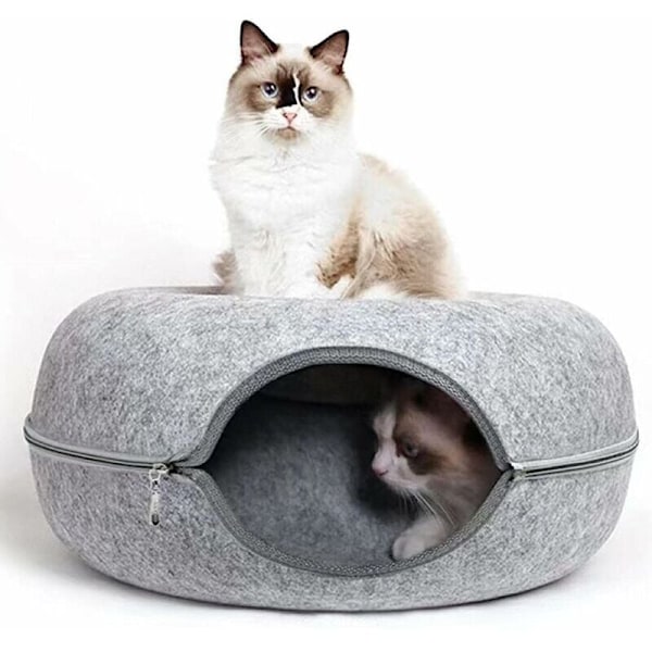 Kattunnel filt tunnel leksak för katt kattsäng kattbo chatt design rund kattgrotta för smådjur, kaniner, kattungar, valpar och hundar