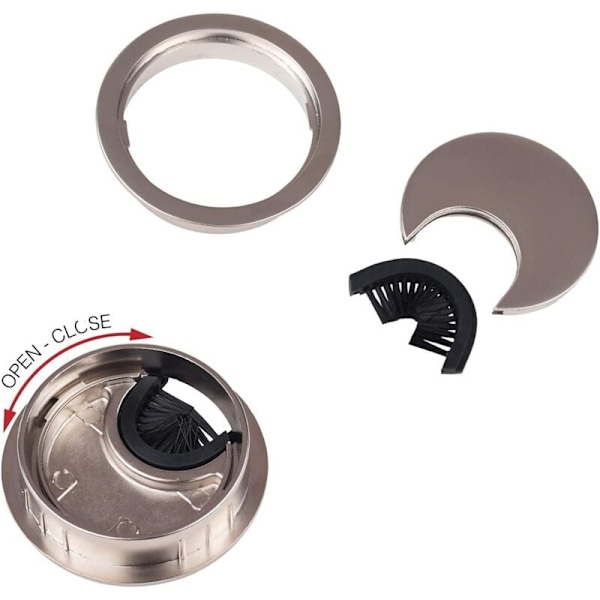 Kabelgenomföring Rund kabel Ø50mm för infällning i skrivbord, silverfärgade möbler, kromad metall, kabelgömma, 4-pack