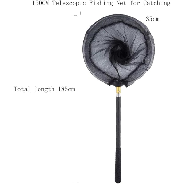 150 cm långt teleskopiskt handtag fiskenät, hållbart nylon hopfällbart hopfällbart teleskopiskt fiskehåv för att fånga eller släppa fisk