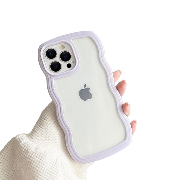 Transparent Söt, lockigt enkelt vågigt phone case, stötfångare i estetisk design, mjuk TPU för iPhone 14 Pro Max-Lila