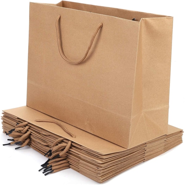 10 stk Kraftpapirposer Store Julegaveposer Håndveske med Håndtak Gaveposer Resirkulerbar Emballasje Godteposer Brun Tote Bag