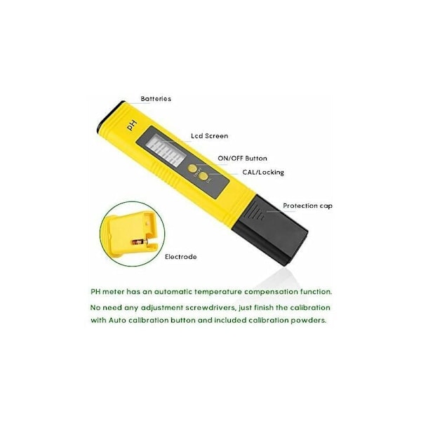 Digitalt PH-meter, bærbar digital PH-tester med 0.01pH oppløsning, test med 0-14 pH måleområde med ATC for drikkevann, akvarier, hydro
