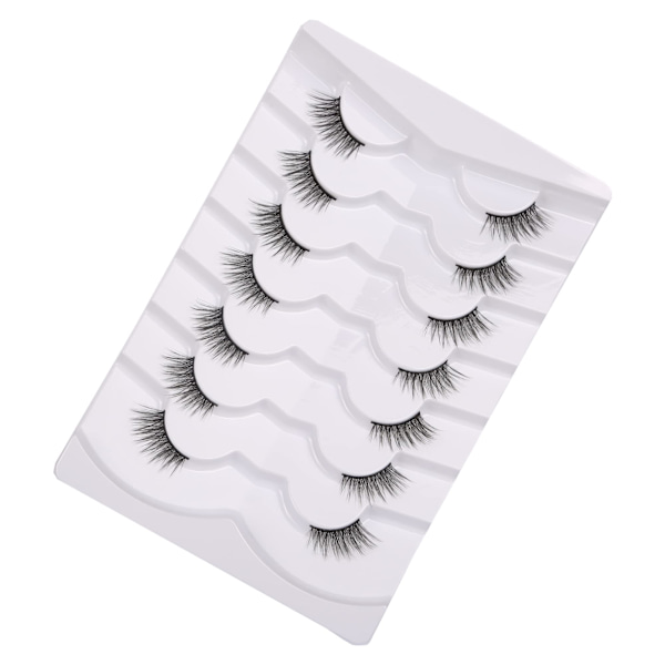 Falska ögonfransar Naturliga halva fransar Korta tunna fransar med genomskinlig remsa Pack Cat Eye 3D Faux Mink Fransar 7 par Multipack（Plus tre par gratis）